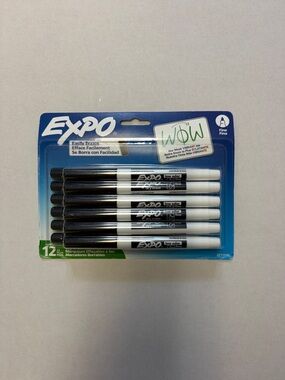 Expo Low Odor Dry Erase Markers Black Fine Tip 12 Count New Sealed